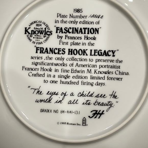Fascination Collectible First Plate in the Frances Hook Legacy Series Certified - Picture 3 of 8
